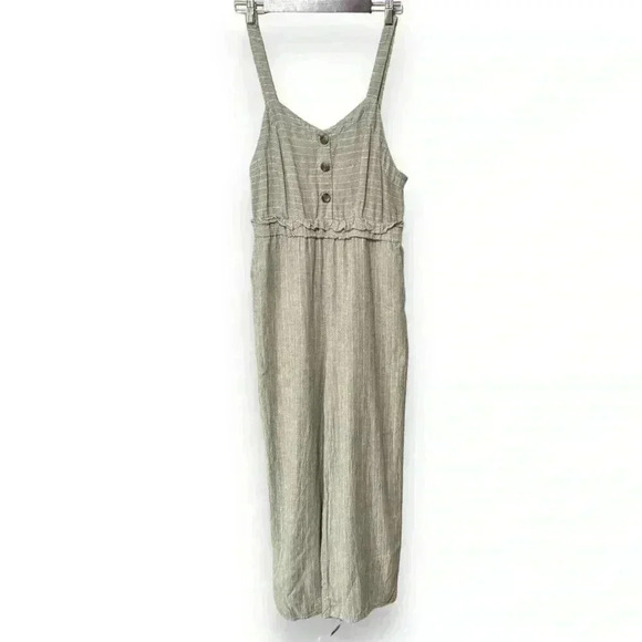 Romeo & Juliet Couture Tan Striped Linen Blend Jumpsuit Adjustable strap size Lg - Picture 2 of 16